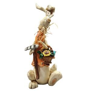 Easter Anthropomorphic Standing Gardening Bunny Rabbit In Orange Dress w Basket